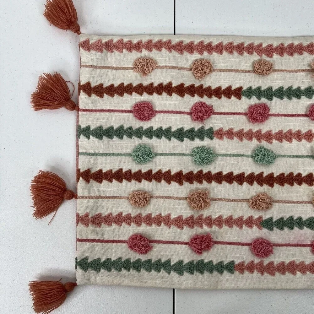 Pier 1 Boho Throw Pillow Case Cover Tassels Fringe Embroidered Pom Pom 29